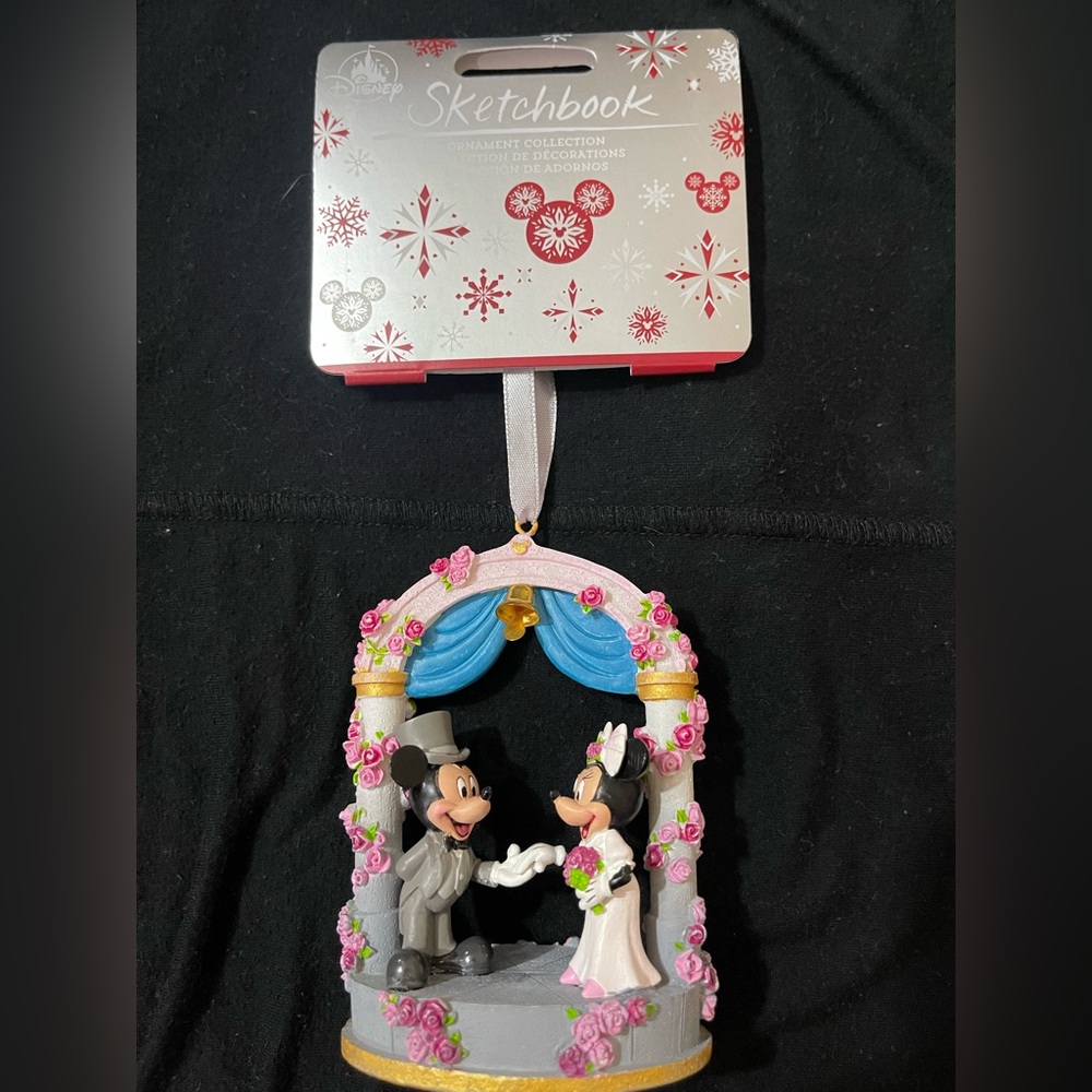 Disney Mickey and Minnie Wedding Ornament with Pink and Blue Accents